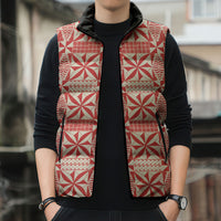 Red Ngatu Pattern Malo e Lelei Tonga Sleeveless Puffer Jacket
