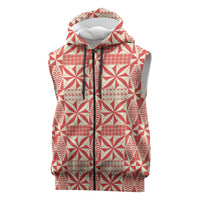 Red Ngatu Pattern Malo e Lelei Tonga Sleeveless Zip Hoodie
