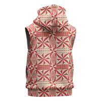 Red Ngatu Pattern Malo e Lelei Tonga Sleeveless Zip Hoodie