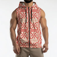 Red Ngatu Pattern Malo e Lelei Tonga Sleeveless Zip Hoodie