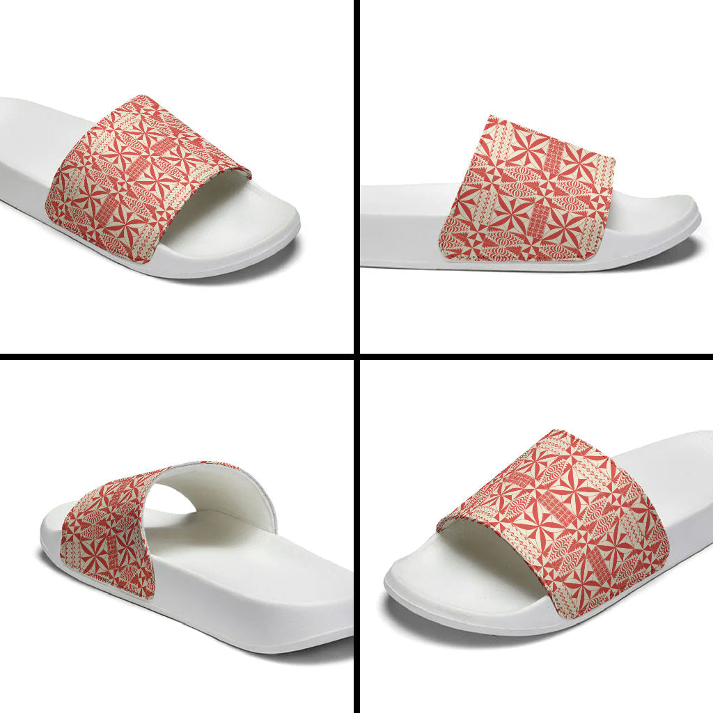 Red Ngatu Pattern Malo e Lelei Tonga Slide Sandals