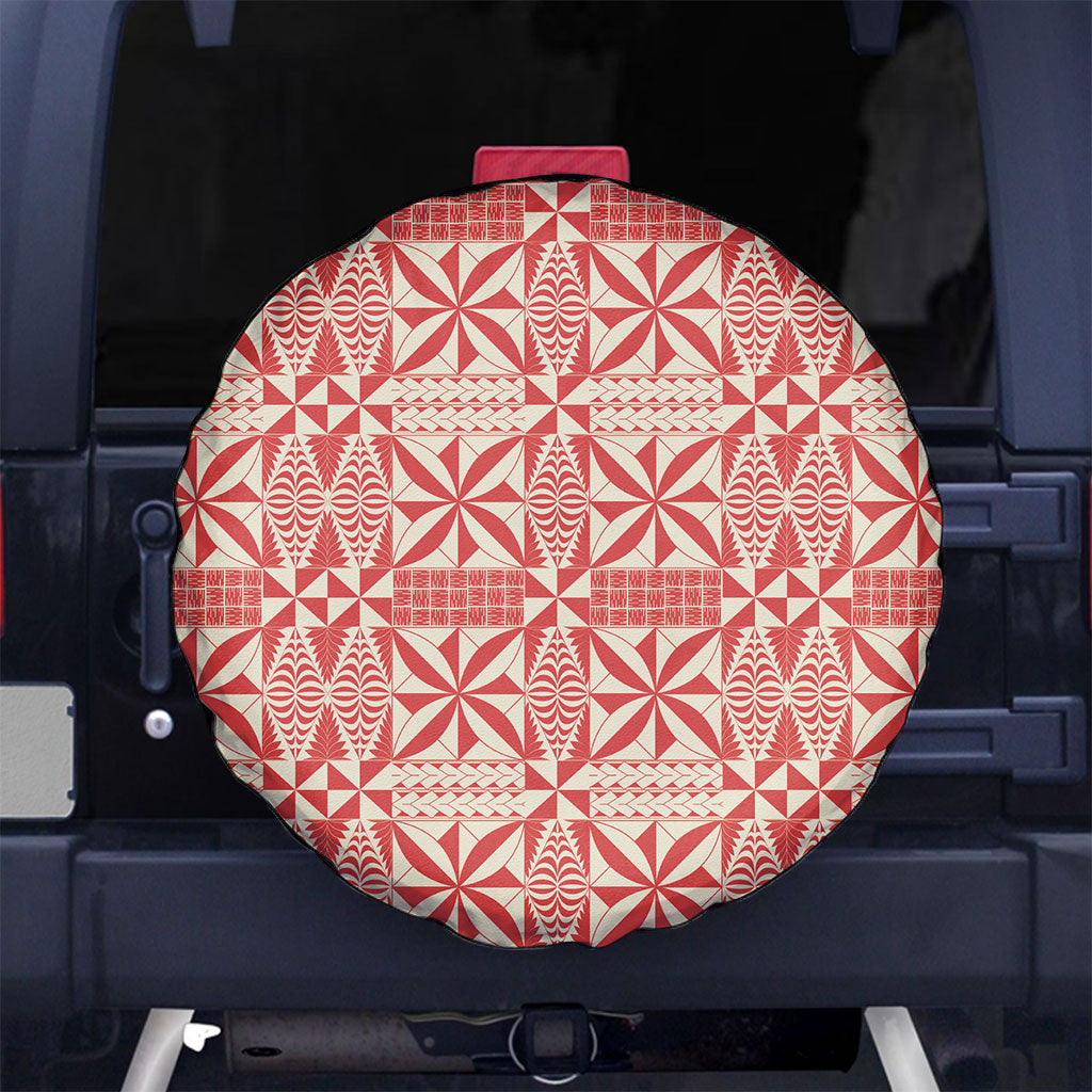 Red Ngatu Pattern Malo e Lelei Tonga Spare Tire Cover