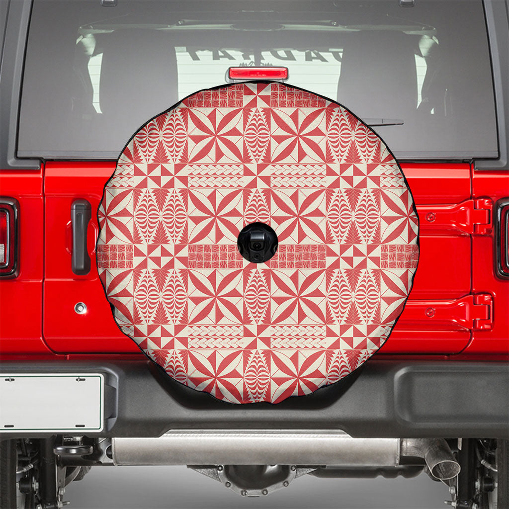 Red Ngatu Pattern Malo e Lelei Tonga Spare Tire Cover
