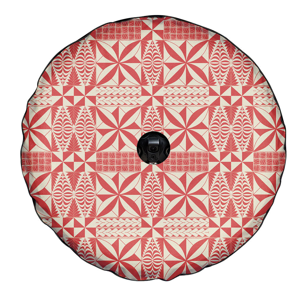 Red Ngatu Pattern Malo e Lelei Tonga Spare Tire Cover