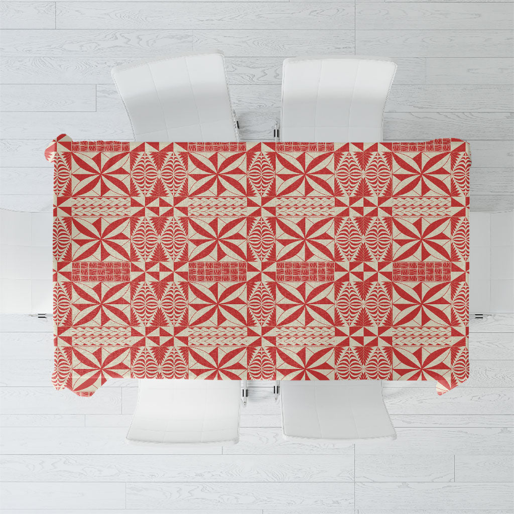 Red Ngatu Pattern Malo e Lelei Tonga Tablecloth