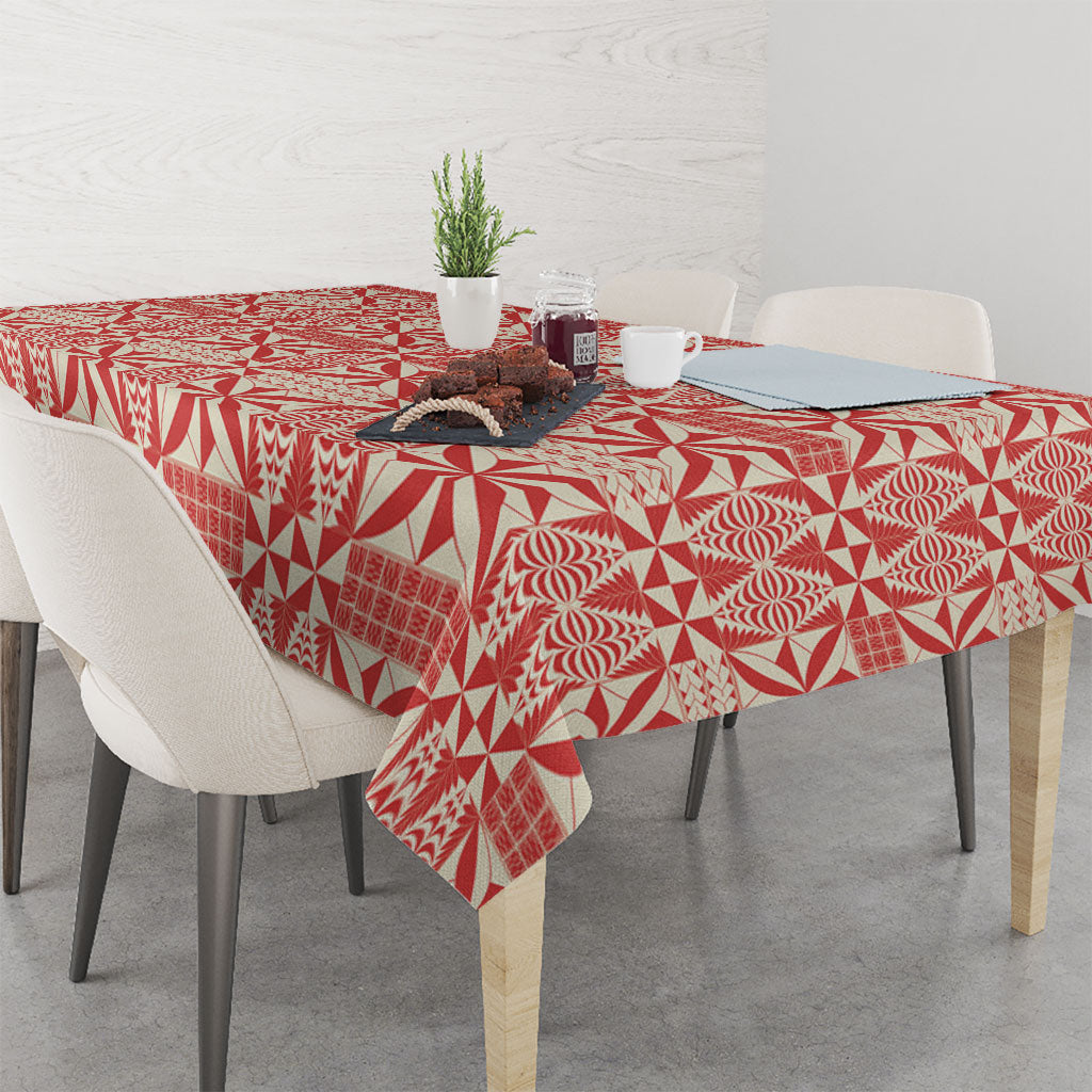 Red Ngatu Pattern Malo e Lelei Tonga Tablecloth