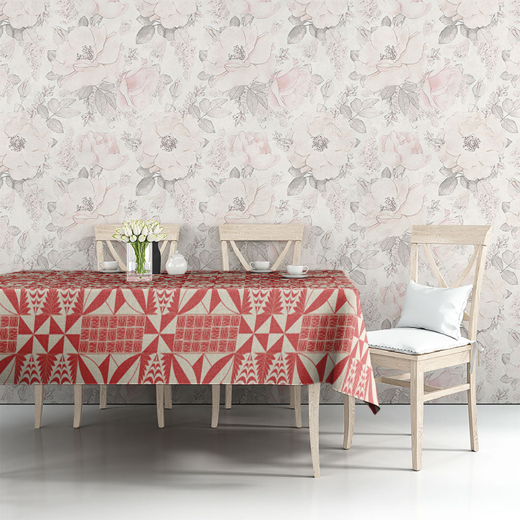 Red Ngatu Pattern Malo e Lelei Tonga Tablecloth