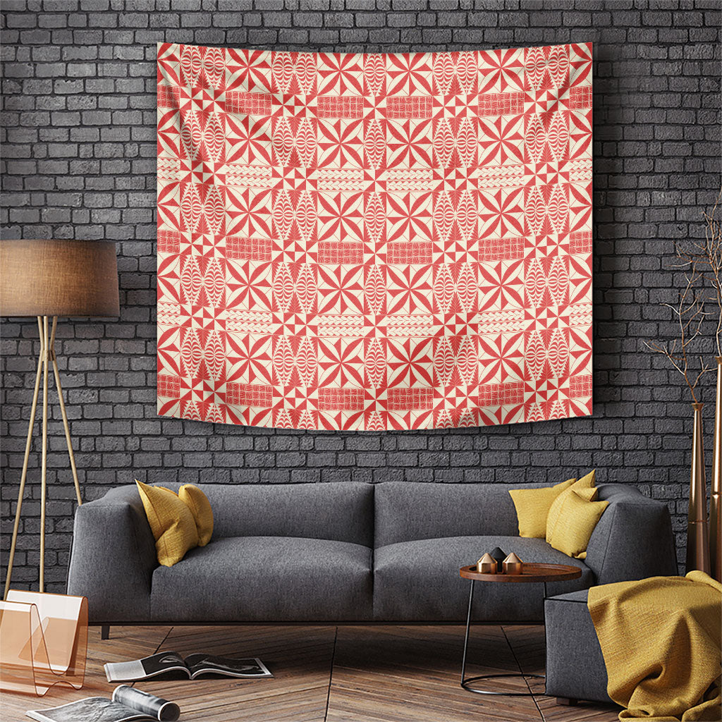 Red Ngatu Pattern Malo e Lelei Tonga Tapestry