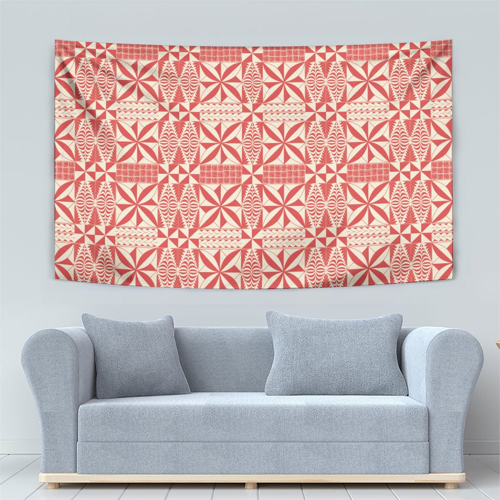Red Ngatu Pattern Malo e Lelei Tonga Tapestry