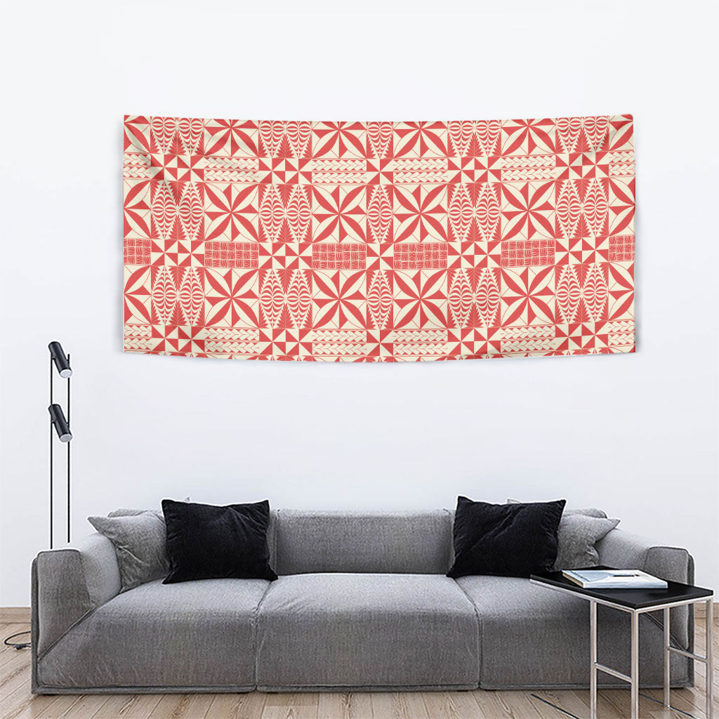 Red Ngatu Pattern Malo e Lelei Tonga Tapestry