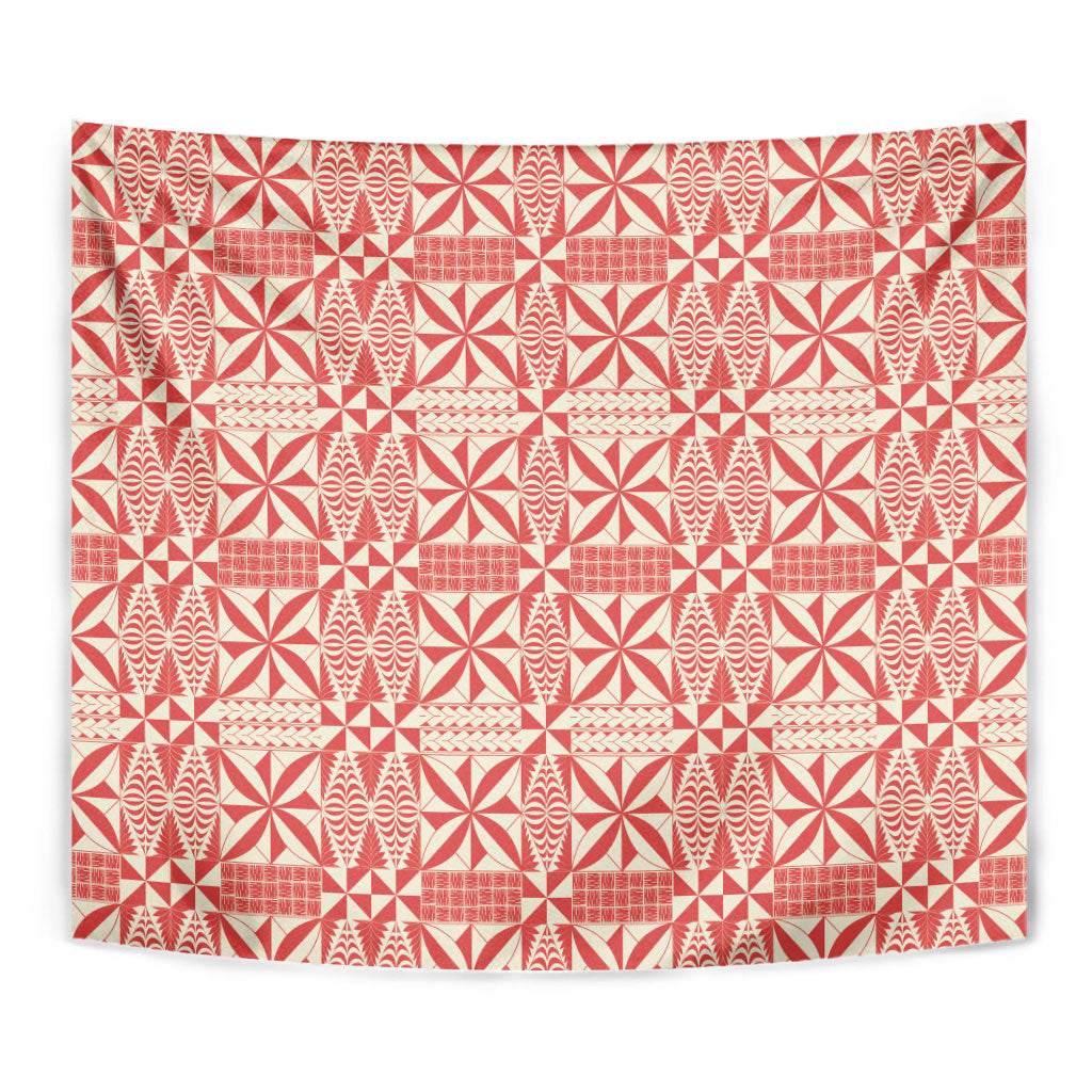 Red Ngatu Pattern Malo e Lelei Tonga Tapestry