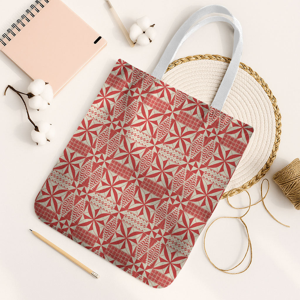 Red Ngatu Pattern Malo e Lelei Tonga Tote Bag