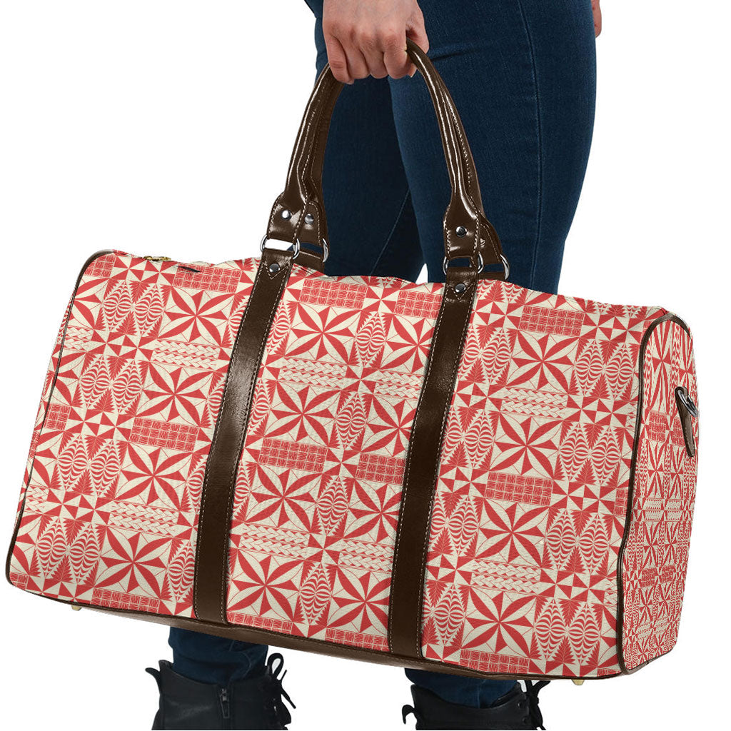 Red Ngatu Pattern Malo e Lelei Tonga Travel Bag