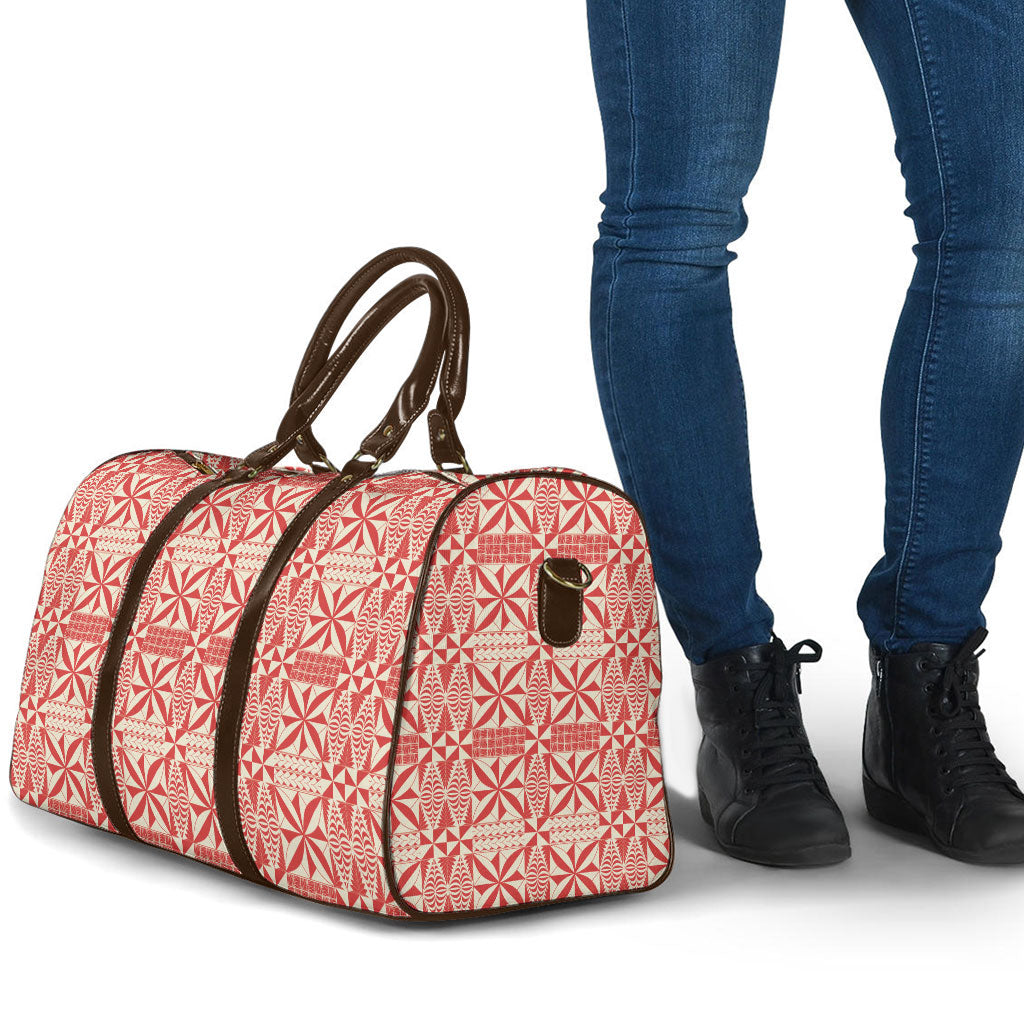 Red Ngatu Pattern Malo e Lelei Tonga Travel Bag