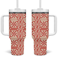 Red Ngatu Pattern Malo e Lelei Tonga Tumbler With Handle
