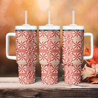 Red Ngatu Pattern Malo e Lelei Tonga Tumbler With Handle