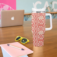 Red Ngatu Pattern Malo e Lelei Tonga Tumbler With Handle