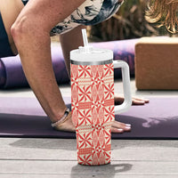 Red Ngatu Pattern Malo e Lelei Tonga Tumbler With Handle