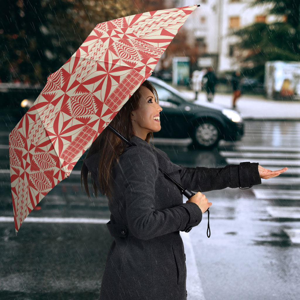 Red Ngatu Pattern Malo e Lelei Tonga Umbrella