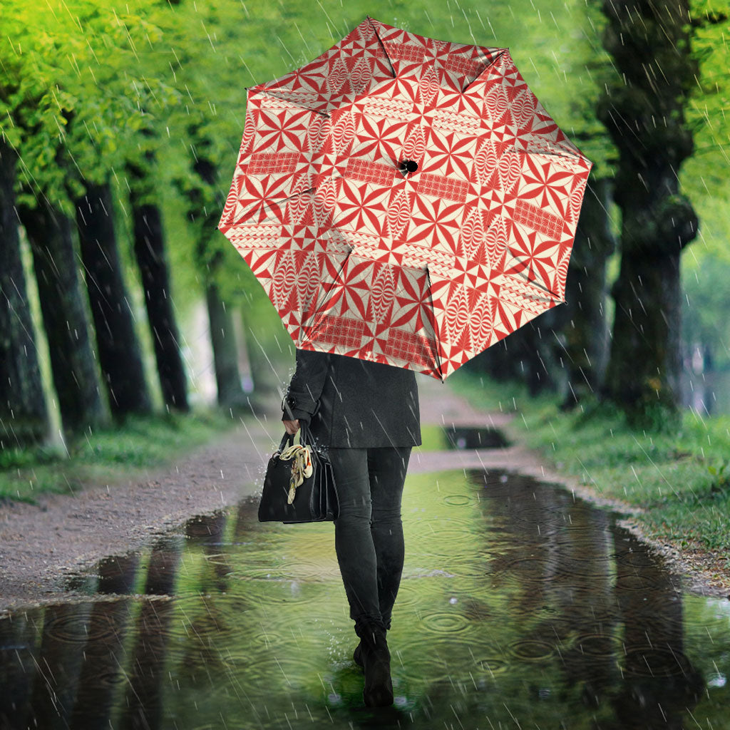 Red Ngatu Pattern Malo e Lelei Tonga Umbrella