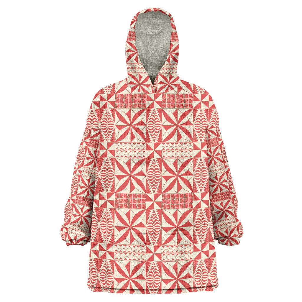 Red Ngatu Pattern Malo e Lelei Tonga Wearable Blanket Hoodie