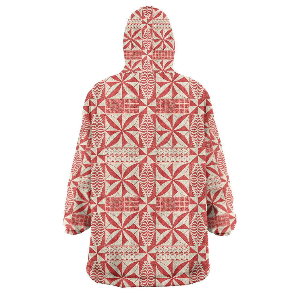 Red Ngatu Pattern Malo e Lelei Tonga Wearable Blanket Hoodie