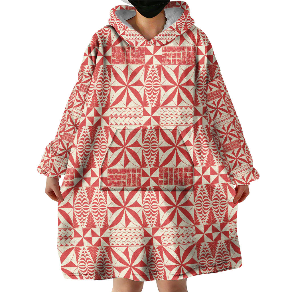 Red Ngatu Pattern Malo e Lelei Tonga Wearable Blanket Hoodie