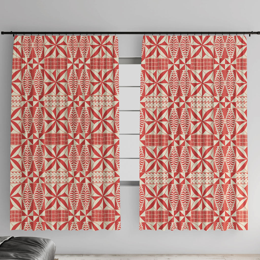 Red Ngatu Pattern Malo e Lelei Tonga Window Curtain