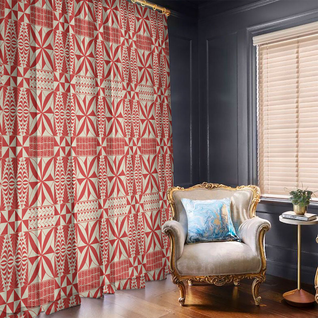 Red Ngatu Pattern Malo e Lelei Tonga Window Curtain