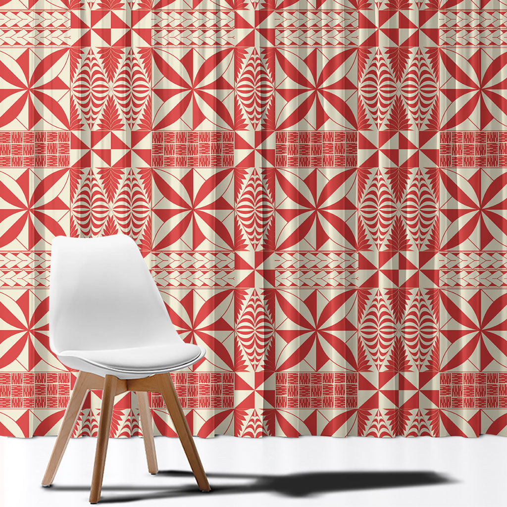 Red Ngatu Pattern Malo e Lelei Tonga Window Curtain