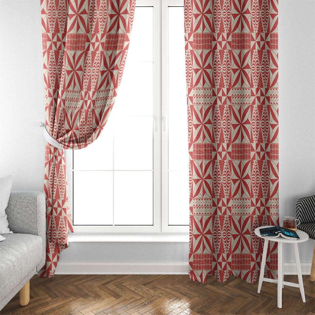 Red Ngatu Pattern Malo e Lelei Tonga Window Curtain