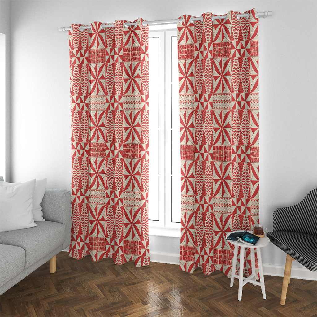 Red Ngatu Pattern Malo e Lelei Tonga Window Curtain