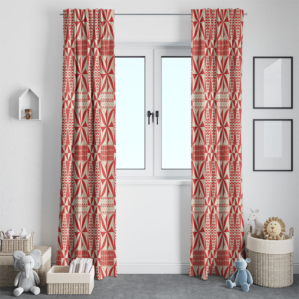 Red Ngatu Pattern Malo e Lelei Tonga Window Curtain