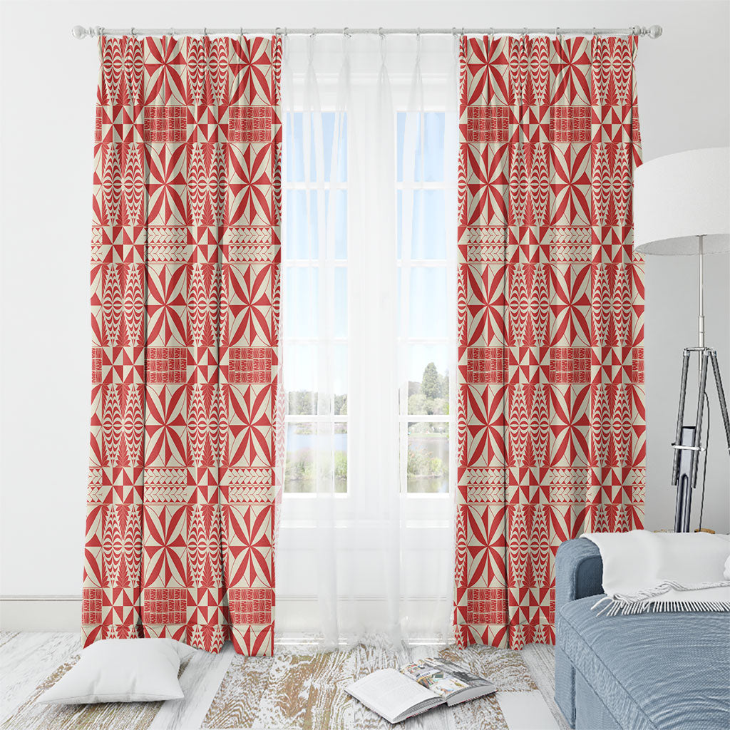 Red Ngatu Pattern Malo e Lelei Tonga Window Curtain