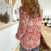 Red Ngatu Pattern Malo e Lelei Tonga Women Casual Shirt