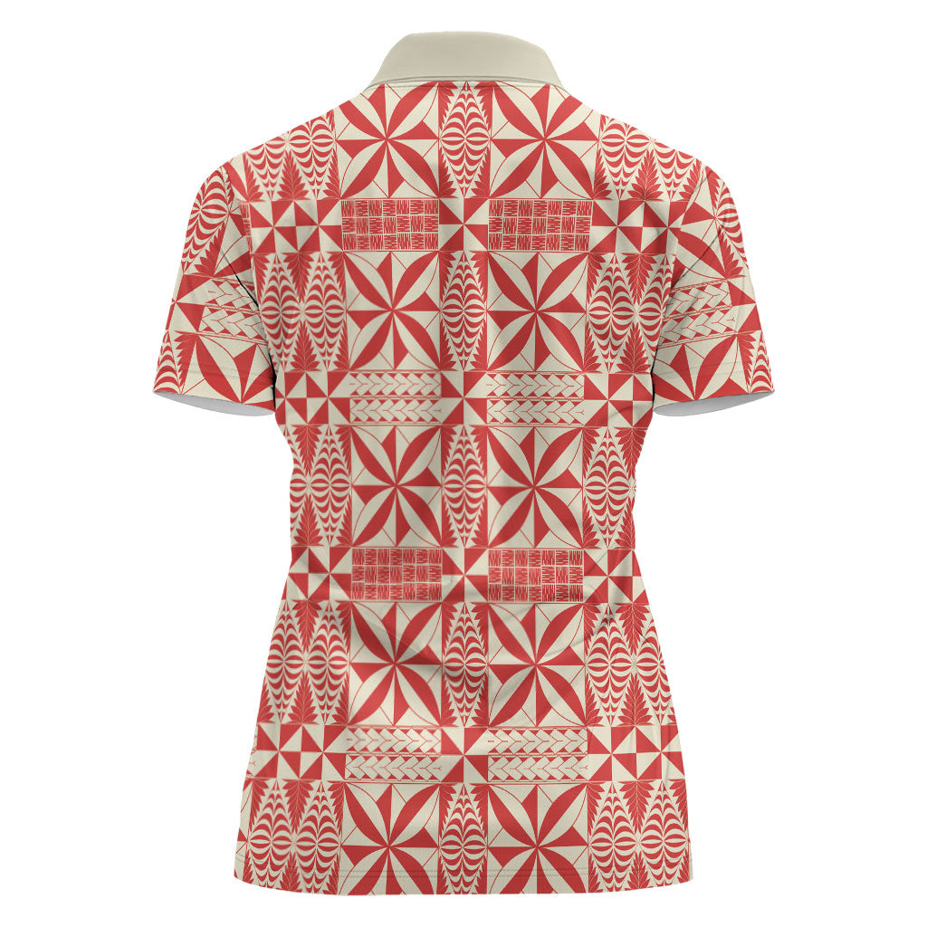 Red Ngatu Pattern Malo e Lelei Tonga Women Polo Shirt