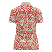Red Ngatu Pattern Malo e Lelei Tonga Women Polo Shirt