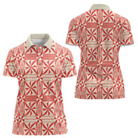 Red Ngatu Pattern Malo e Lelei Tonga Women Polo Shirt