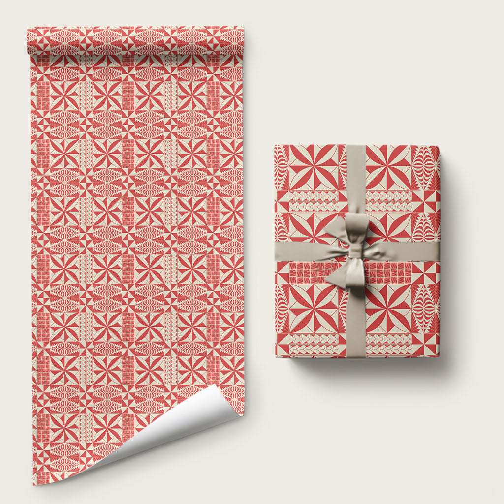 Red Ngatu Pattern Malo e Lelei Tonga Wrapping Paper