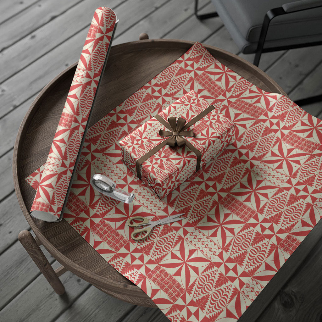Red Ngatu Pattern Malo e Lelei Tonga Wrapping Paper