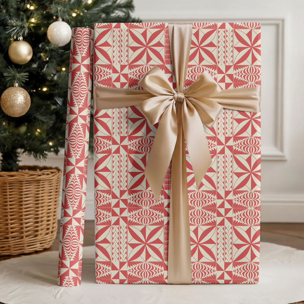 Red Ngatu Pattern Malo e Lelei Tonga Wrapping Paper