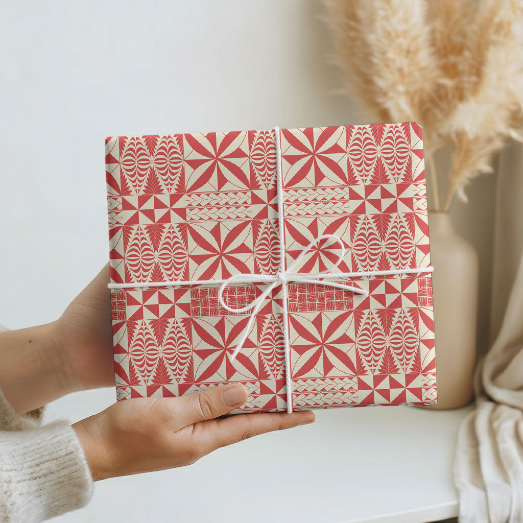 Red Ngatu Pattern Malo e Lelei Tonga Wrapping Paper