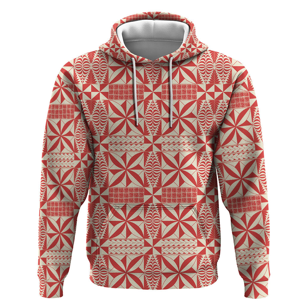Red Ngatu Pattern Malo e Lelei Tonga Zip Hoodie