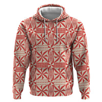 Red Ngatu Pattern Malo e Lelei Tonga Zip Hoodie