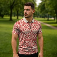 Red Ngatu Pattern Malo e Lelei Tonga Zipper Polo Shirt