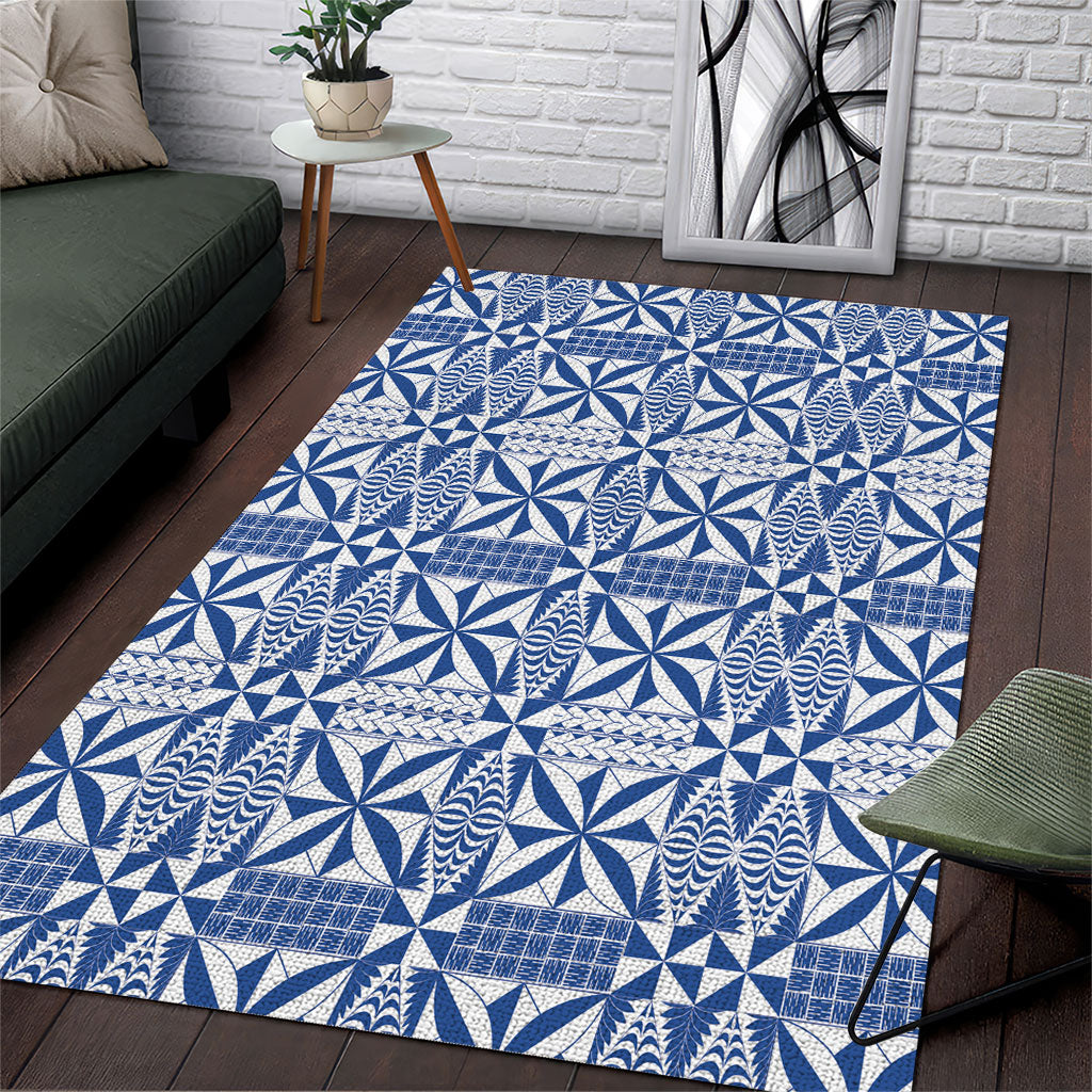 Blue Ngatu Pattern Malo e Lelei Tonga Area Rug