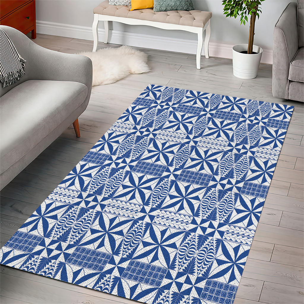 Blue Ngatu Pattern Malo e Lelei Tonga Area Rug