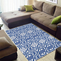 Blue Ngatu Pattern Malo e Lelei Tonga Area Rug