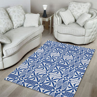 Blue Ngatu Pattern Malo e Lelei Tonga Area Rug