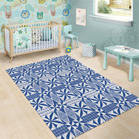 Blue Ngatu Pattern Malo e Lelei Tonga Area Rug